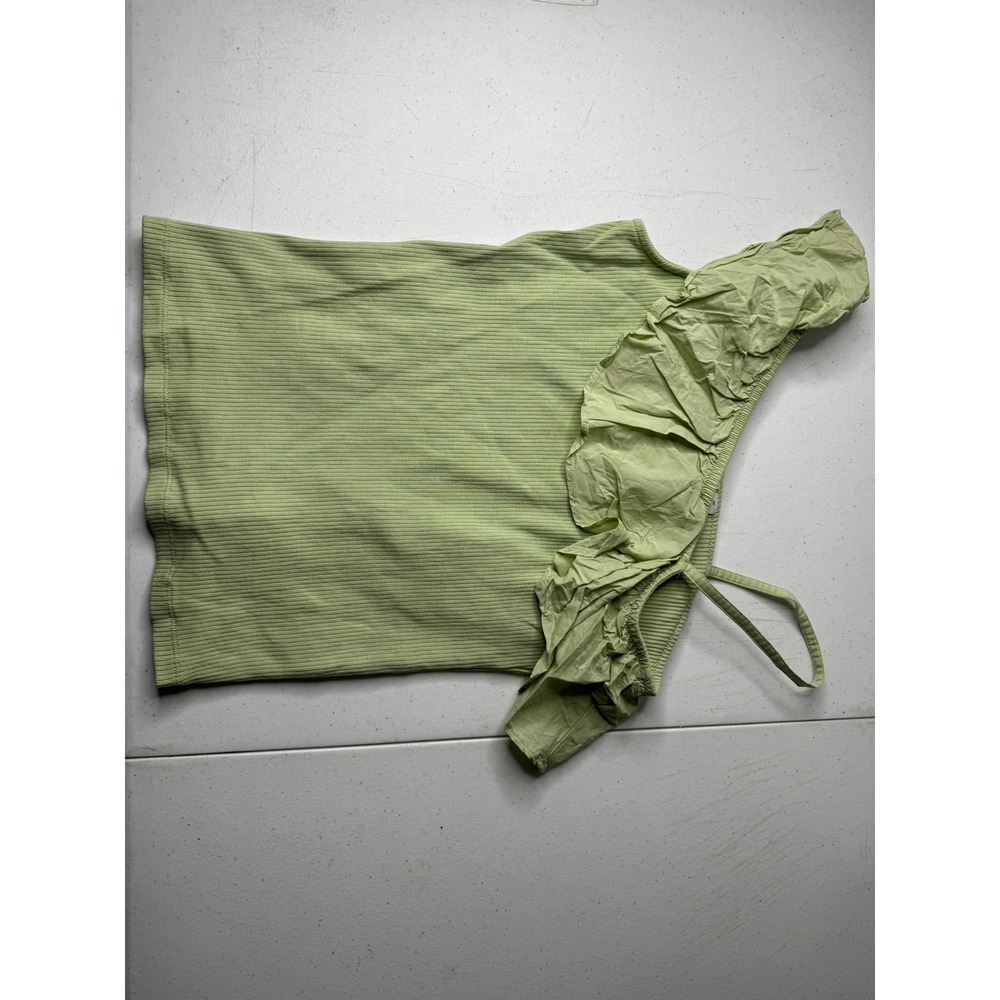 Janie and Jack Girls Sage Green Ribbed One Shoulder Ruffle Top Size 14